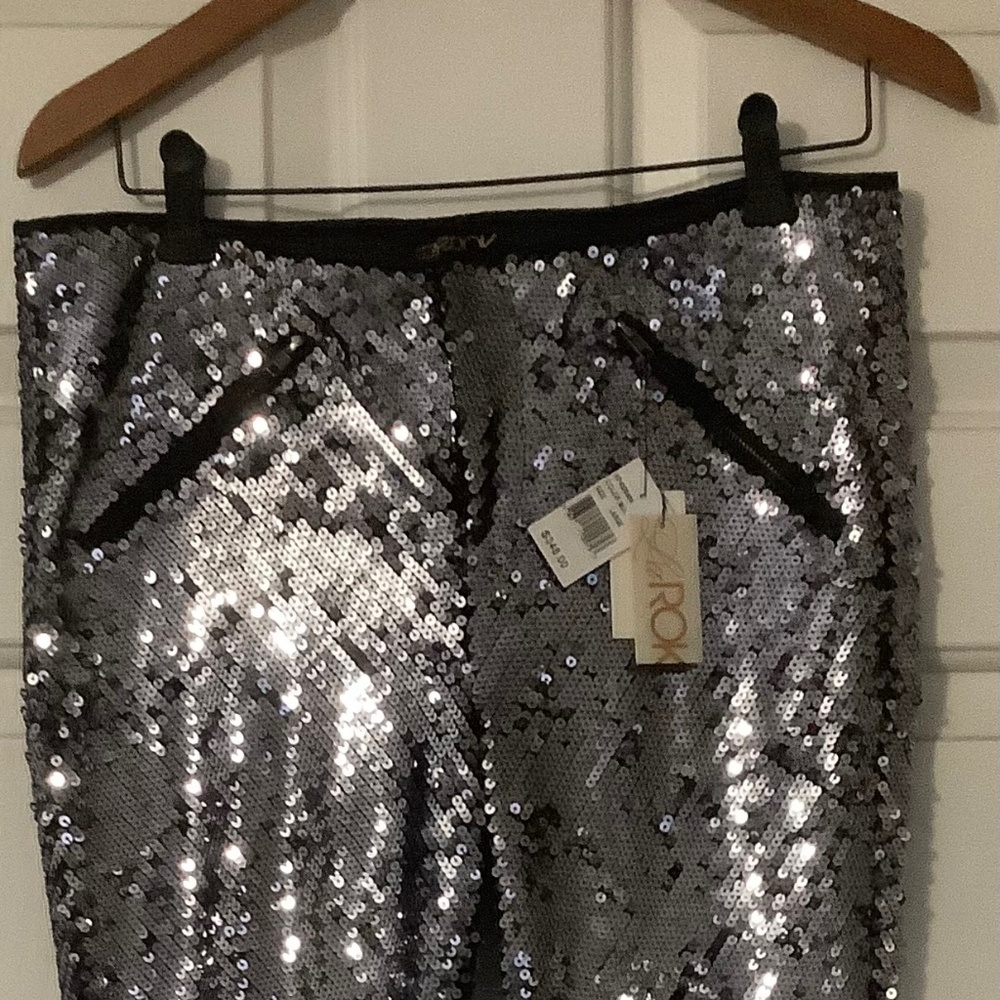 La ROK silver sequin pants Large